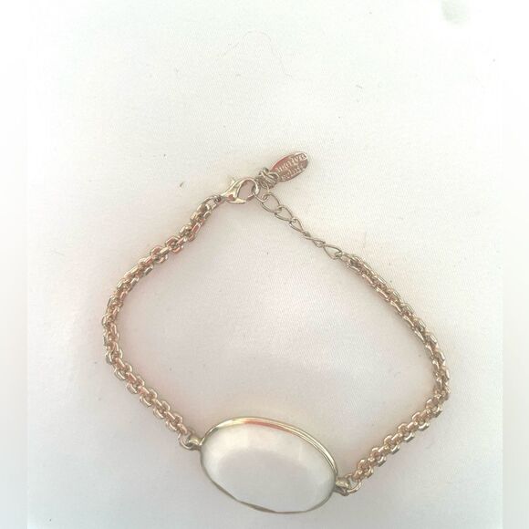 NWOT Marilyn Schiff Faceted Glass Tennis Bracelet Gold and White - Picture 2 of 3